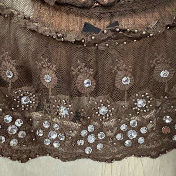 Ryu Collection Blouse Cream & Brown Lace Off the Shoulder Top Women’s Sz L NWT - Picture 5 of 11